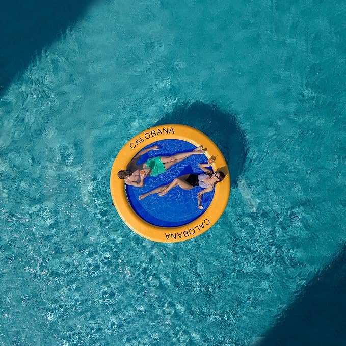 CALOBANA Round Floating Ring Inflatable Water Hammock Heavy Duty River Floats Lake Raft for Adults Tanning Pool Lounger Float Island Platform Pad Mat for Party