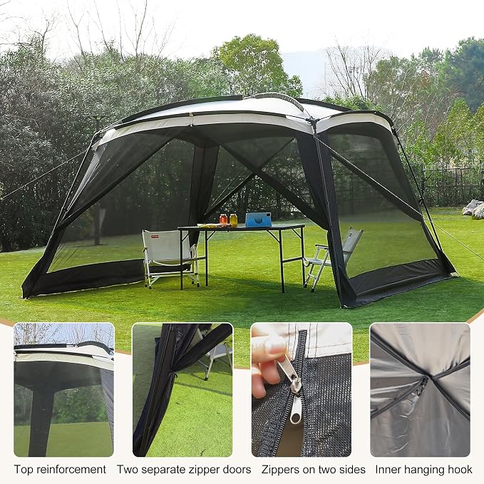 GREGIN Screen House Room 11x11 Ft Mesh Net Tent Canopy Shelter Gazebo, Easy Setup & Waterproof & Sunshade, Suitable for Camping Trip, Backyard, Beach, Picnic