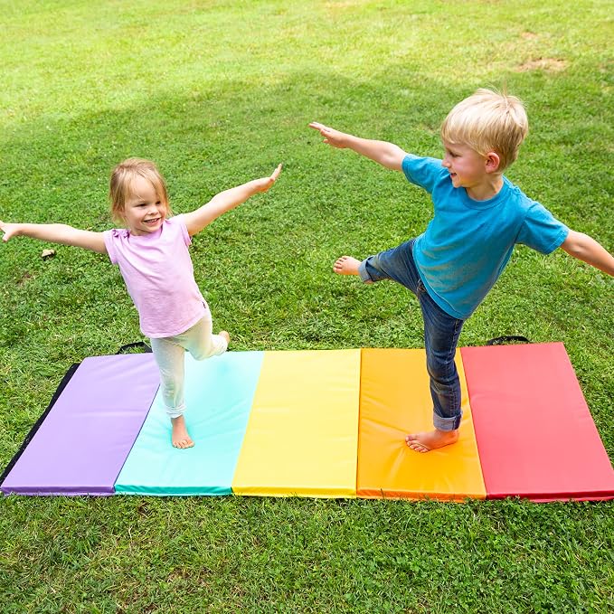 Hearthsong Tumbling Mat for Kids, 5-Panel Thick 1.25" Foldable Exercise Mat for Yoga, Pilates, Stretching, Folding Gymnastics Mats at Home, Gym Workout