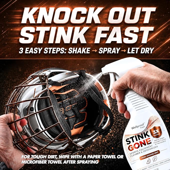 Stink Gone 2-in-1 Sports Equipment Cleaner & Odor Eliminator - Extra Strength with 3X Enzymes | For Boxing, Hockey, Football, Baseball, MMA, Gym, Athletic Gear & More, 16oz (473mL)