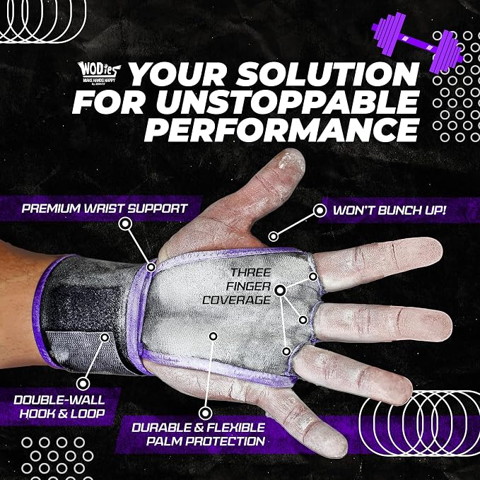 JerkFit WODies Gymnastics & Weightlifting Grips with Wrist Wraps – 3 Hole Versatile Gym Gloves for Pull Ups, Gym Training & Cross Training – Hand Grips Palm Protector for Men & Women