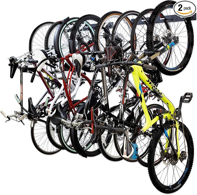 StoreYourBoard Virginia Bike Co BLAT 8 Bike Racks, Garage Wall Mount Bike Storage, Heavy Duty Solid Steel Bike Hooks, up to 400lbs, 72-inch