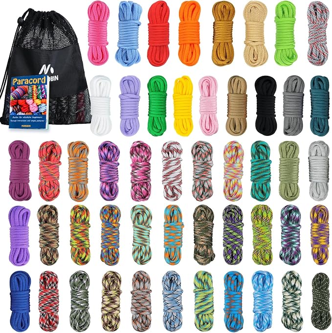 50 Colors Paracord Combo Kit with Instruction - Multifunction Parachute Cord with 28 Paracord Accessories for Making Paracord Bracelets, Lanyards, Dog Collars