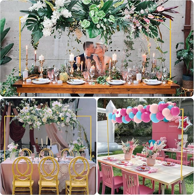 Over The Table Rod Stand with Clamps Adjustable 13''-42'' Tall 29"-98" Length Set of 2 Gold Table Arch Hanging for Wedding Birthday Party Halloween Christmas Decoration