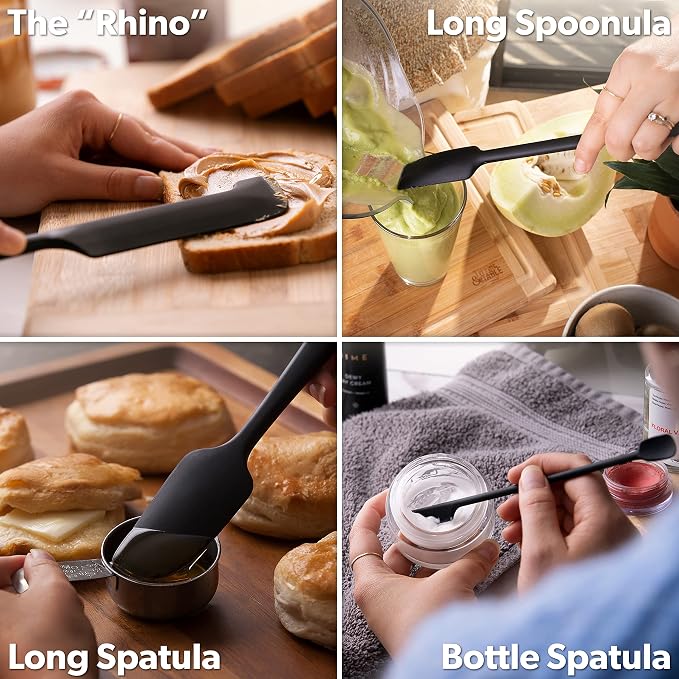 DI ORO Silicone Jar Spatulas for Scraping - Rubber Spatulas Silicone Heat Resistant - Kitchen Spatulas Nonstick Cookware Safe - Silicone Utensil Set for Blenders, Mixing, Baking, & Makeup (5pc, Black)