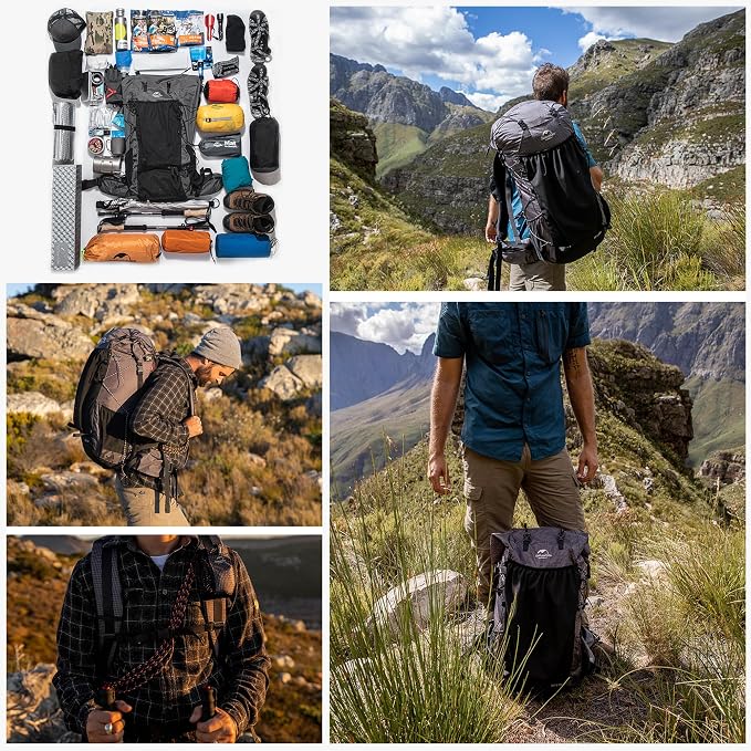 Naturehike Rock-40L/60+5L Internal Frame Hiking Backpack for Adults, Camping Travel Backpacking Waterproof Bag with Rain Cover, Ultralight Outdoor Daypack (60+5L)