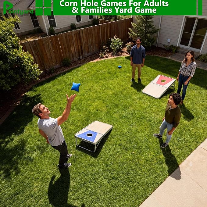Portable Cornhole Board Set - Foldable Aluminum Frame Cornhole Game with 8 Bean Bags & Carrying Case for Adults & Families | Perfect for Outdoor Backyard, Beach & Party Camping (24x16 in)