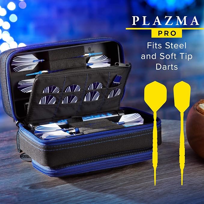 Casemaster Plazma Pro, 6 Dart Case for Soft and Steel Tip Darts, Features Large Front Mobile Device Pocket, Built-In Storage Tubes and Pockets for Flights, Tips, Shafts, and Personal Items