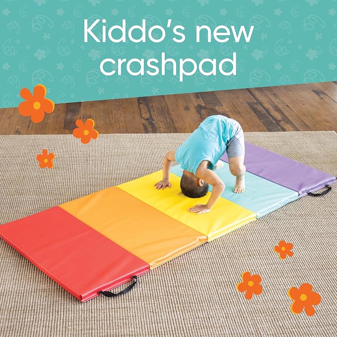 Hearthsong Tumbling Mat for Kids, 5-Panel Thick 1.25" Foldable Exercise Mat for Yoga, Pilates, Stretching, Folding Gymnastics Mats at Home, Gym Workout