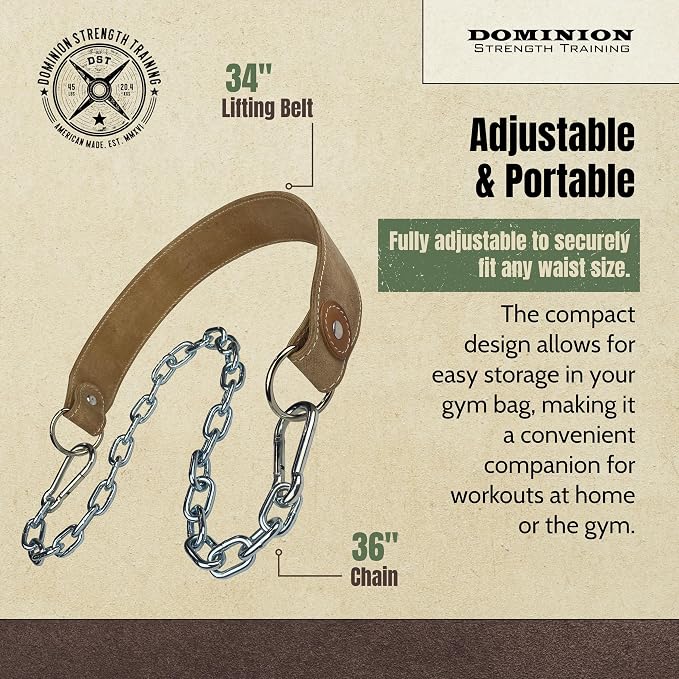 Heavy-Duty Leather Dip Belt with Steel Chain - Ultimate Accessory for Weighted Pullups, Dips, and Progressive Overload