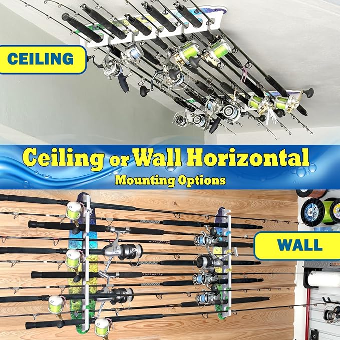 Rush Creek Creations Reel Salty Waterproof Offshore/Inshore Fishing Rod Holder for 11 Saltwater Poles + Gear & Accessories Perfect for Garage & Wall Storage