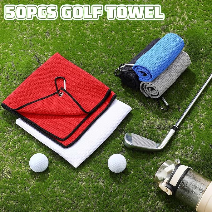 Batiyeer Golf Towels Bulk for Bags, 16"x16" Microfiber Waffle Pattern Golf Towel with Clip for Tournament, Club, Fitness