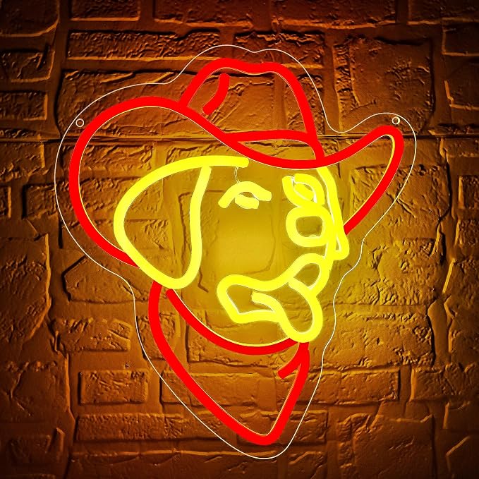 Golden Retriever Neon Sign for Wall Decor Cowboy Dog Neon Light Man Cave | Dimmable Neon,Birthday Cartoon Gifts,5V USB Powered,Texas Club,Bar,Shop Decor, Teen Boys Bedroom Wall Art,11.9*13.7in