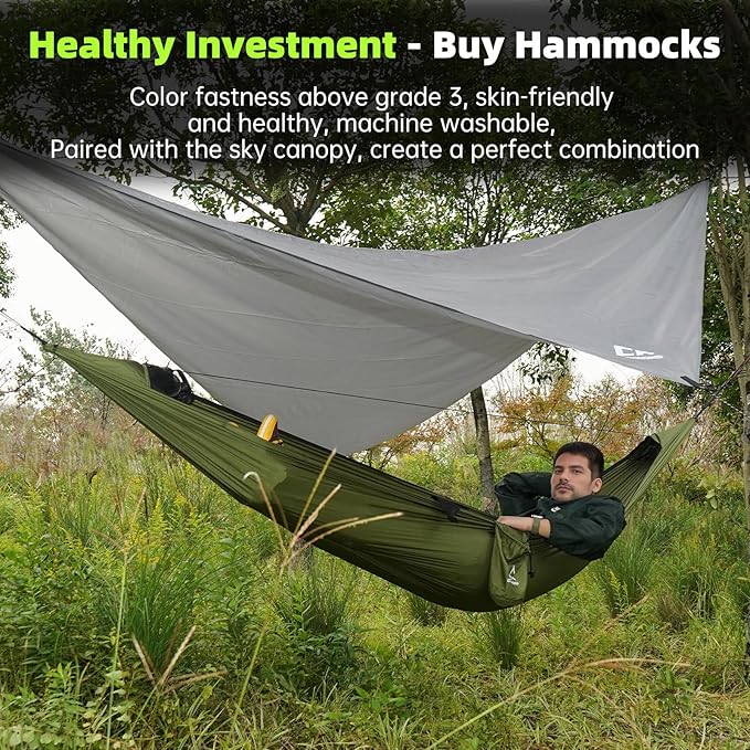 Camping Hammock with Mosquito Net – Portable Parachute Nylon Backpacking Hammock with Tree Straps, Camp Rope & Stake - for Hiking, Backpacking, Travel, Backyard, Beach – Holds Up to 500lbs (Green)