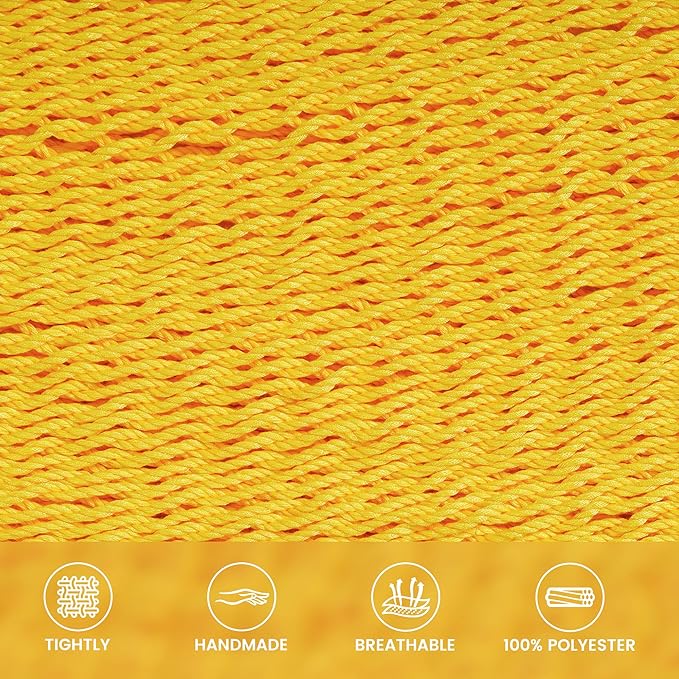 Lazy Daze Hammocks 10.5 FT Double 2 Person Caribbean Rope Hammock, Hand Woven Polyester Hammock with Spreader Bars, for Outside Outdoor Backyard Patio Poolside, 450 LBS Capacity, Yellow