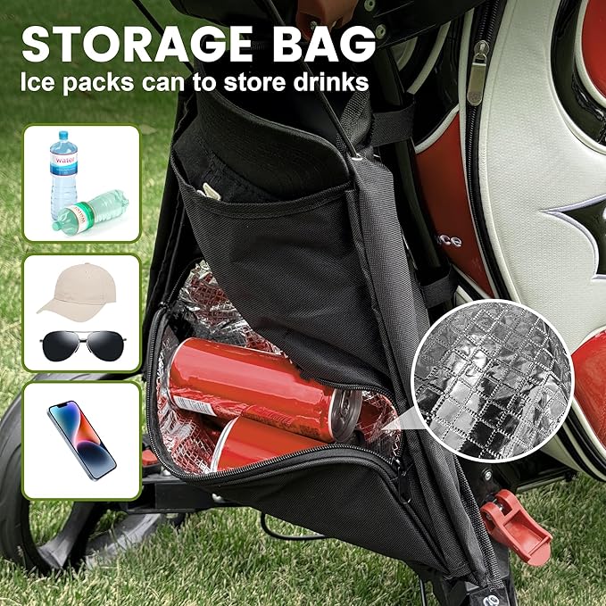 4-Wheel Golf Push Cart, 1-Click Folding, 300 lbs Load Capacity, Large Storage with Cup Holder, Cooler Bag, 10" Durable Wheels with Brake for All-Terrain, CruiseMaster V8 Golf Cart