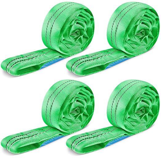 Fabbay 4 Pcs 9.8 Feet Heavy Duty Polyester Endless Loop Round Lift Slings Lifting Straps for Hoist Towing Moving Furniture Rigging Equipment, 5300 lb Vertical 4200 lb Choker 10600 Lbs Basket(Green)