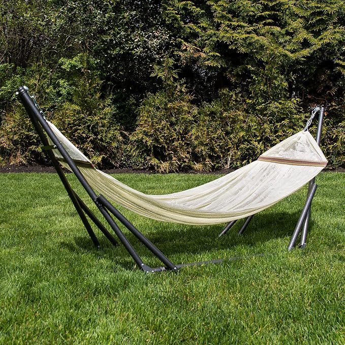 Best Home Fashion Portable Hammock with Collapsible Steel Stand, 450 lbs Capacity, No Tools Assembly, Carrying Bag Included, Perfect for Indoor Outdoor Backyard Patio Camping Beach, Ivory
