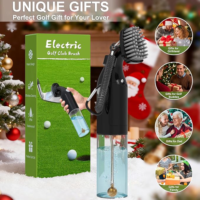 Kiss Core Electric Golf Club Cleaner Brush: AA Battery Powered for Effortless Cleaning - Golf Club Brush for Golf Accessories - Holds 5oz Water - Magnetic Clip - Golf Gifts for Golfer Men