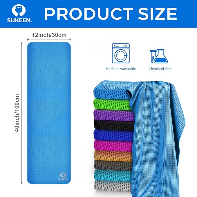 Sukeen Cooling Towel (40"x12") for Neck & Head - Soft Breathable Chilly Sweat Towel for Yoga, Golf, Gym, Camping, Running, Workout & More Activities