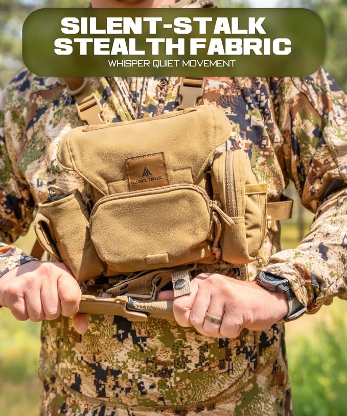Lone Trail Waterproof Binocular Harness Chest Pack - Lightweight Bino Harness With Rangefinder Pouch | Binocular Case with Silent Magnetic Closure and MOLLE System