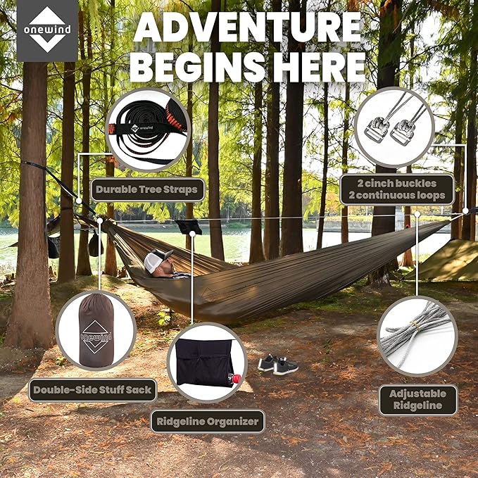 onewind Ultralight Double Layer Hammock with Mosquito Net for Camping Hiking Backpacking