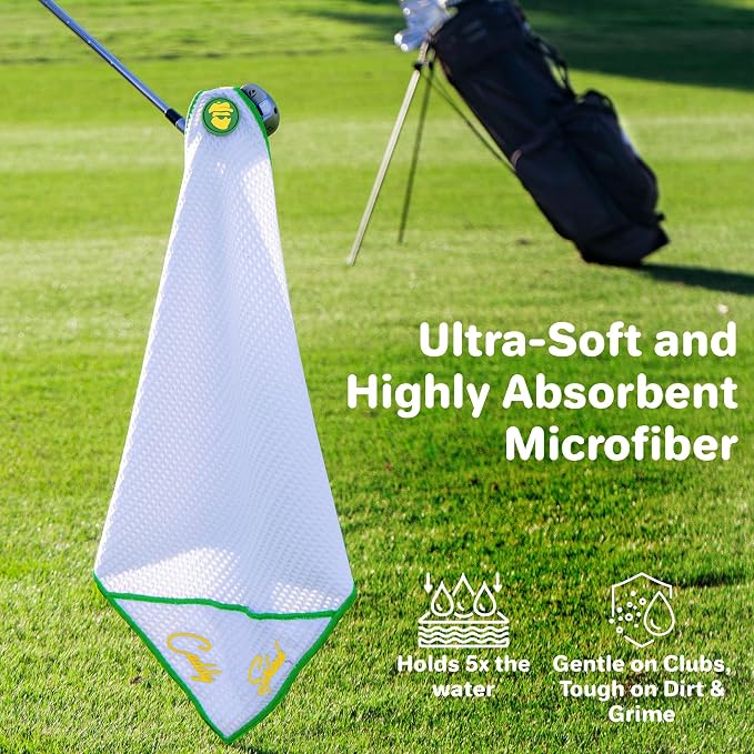 Caddy Splash Pocket Mag Towel – Magnetic Microfiber Golf Towel with Ball Pocket, Ultra-Absorbent & Durable, Strong Magnet & Carabiner for Easy Bag Attachment – The Ultimate Golf Towel-Green/Yellow