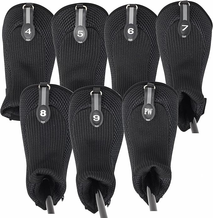 Black All Hybrid Headcover Set 4 5 6 7 8 9 Pw Golf Club Covers Head Cover Neoprene Mesh Complete
