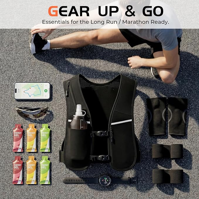 Running Vest for Women Men, Adjustable Chest Straps Running Hydration Vest for Marathon Jogging Trail Race Cycling Hiking, Lightweight Reflective Hydration Backpack with 500ml Soft Flask