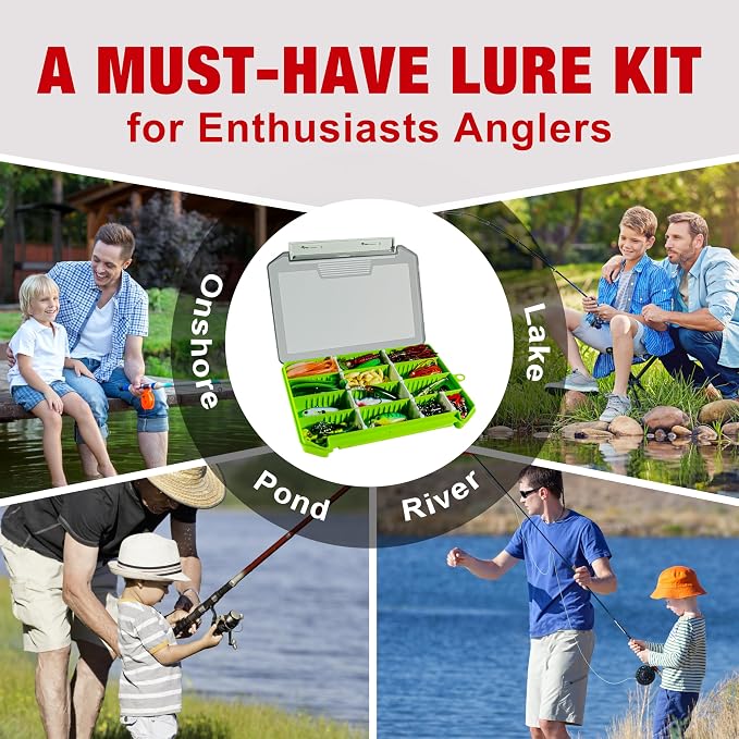 GOTOUR 128/209/240/265pcs Fishing Lures Kit with Tackle Box, All-in-1 Fishing Accessories Gear Set with Soft Lure, Minnow, Crankbait, Hooks, Sinkers, and Terminal Tackle Kit, Fishing Gifts for Men