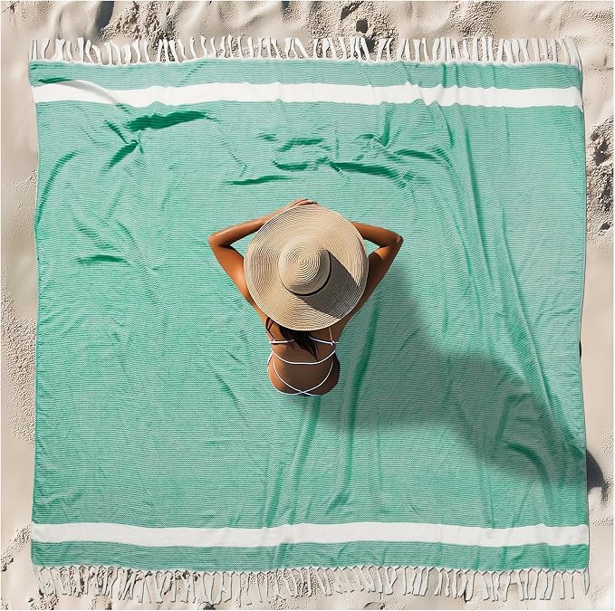Vikumond Oversized Turkish Beach Towel Blanket XXL Cotton Sandproof Towels Boho Woven Extra Large Big Sand Free Giant Throw Blankets Huge Quilt XL Picnic Camping Necessities Cloud for Adult Gifts