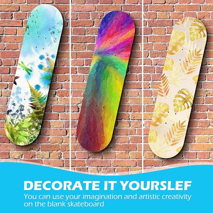 Meooeck Blank Skateboard Decks Bulk 7.9 x 31 Inch Natural 7 Layer Wooden Double Tail Plain Skate Decks for Replacement Art Painting Home Decor