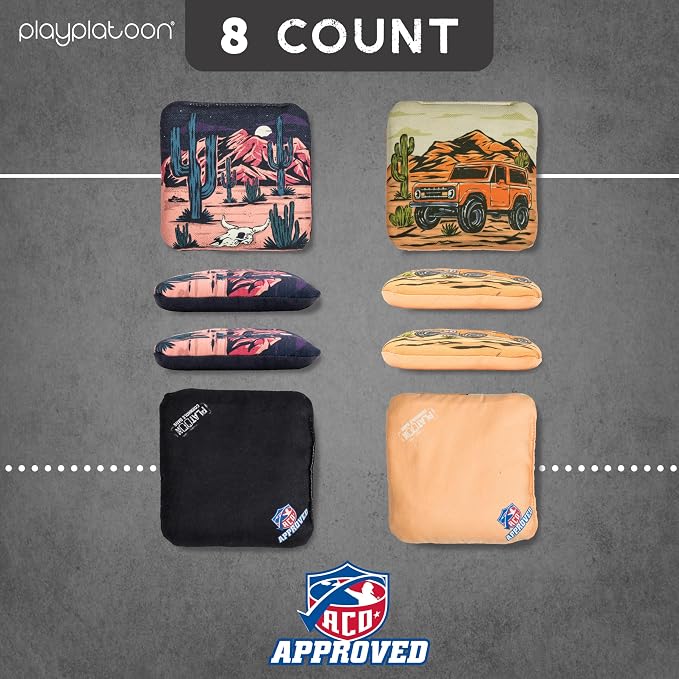 Play Platoon Cornhole Bags Set of 8 Regulation Professional Corn Hole Bean Bags ACO Approved, Competition Weight, Slick and Stick