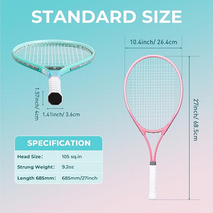 HIRALIY Tennis Rackets 2 Pack for Adults Beginners - 27 Inch Lightweight Aluminum Tennis Racquet Set with 3 Balls & Carry Bag - Vibration Dampening & Large Sweet Spot for Men Women Couples