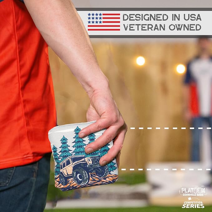 Play Platoon Competition Series Cornhole Bags Set of 8 Regulation Professional Weight Double Sided Slick and Stick with Rubber Sticky Dot Slow Side for Pro Corn Hole Bean Bag Toss Game-Designed in USA