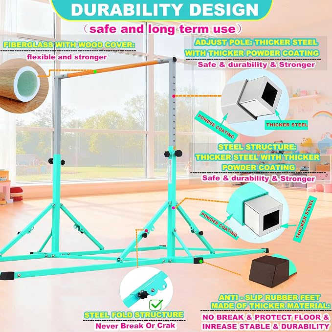 Marfula Gymnastic Bar For Kid and Teenage of 3-25, 5Ft/8 FT Base Length 4Ft Width 5Ft Adjust Height, Gymnastic Kip Bar For Gymnast, Gymnastic Training Equipment For Professional Training Home Club Use