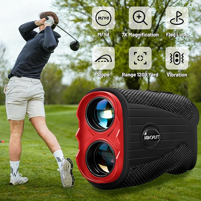 Golf Rangefinder with Slope - 1200 Yards Range Finder for Golfing/Hunting, 7X Magnification, Flag Pole Locking Vibration, Rechargeable Range Finders with Magnet Stripe, Best Golf Accessories Gift