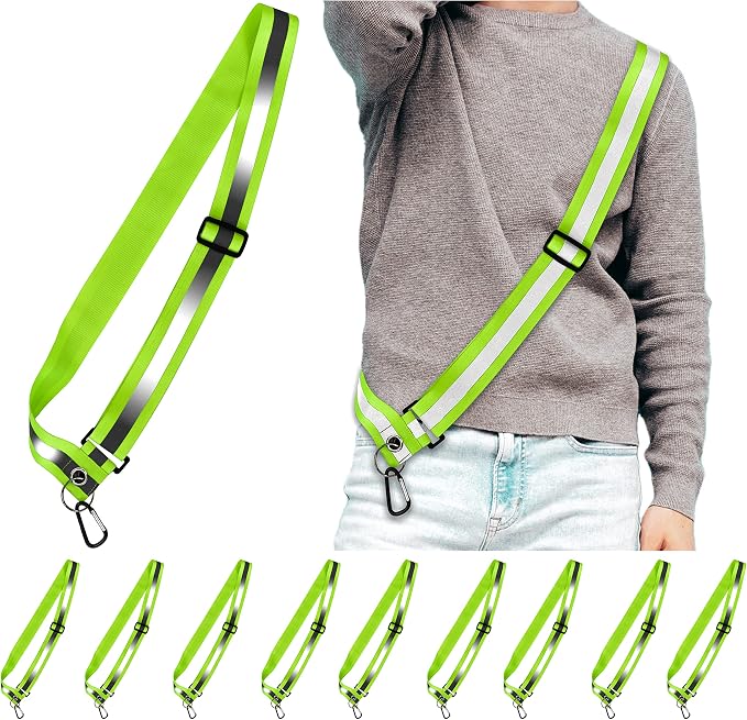 Bulk 10 Pack - Safety Reflective Sash for Walking at Night Adjustable Safety Sash for Men Women Kids Reflective Belt Sash for Running Walking Biking