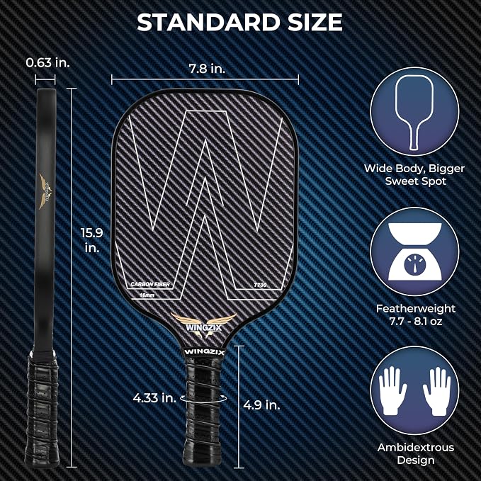Pickleball Paddles Set of 4 - Pickle Ball Paddles Bundle with T700 Carbon Fiber Rackets, 4 Indoor & Outdoor Balls, Grip Tape, Carry Bag - 16mm Honeycomb Core - Premium Gift Set for Family