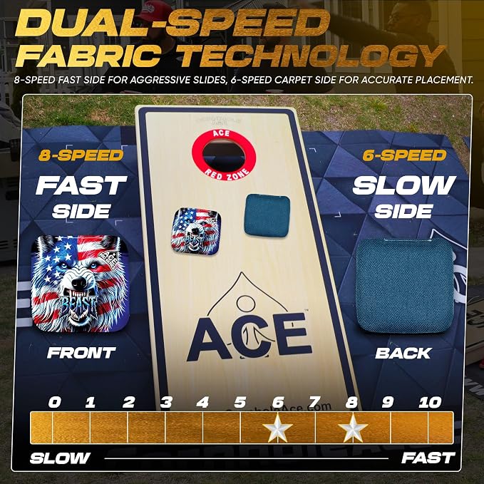CornholeAce PRO Beast Carpet Cornhole Bags (Set of 4) | Herringbone Fabric, Waterproof, Plastic Resin Filled, Dual Sided, Professional, Regulation Size, 6x6, 16oz, Made in USA