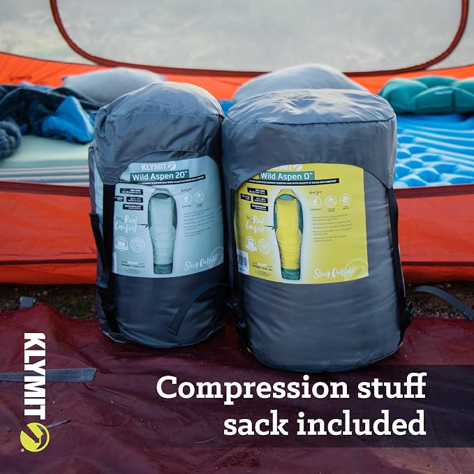 Klymit Sleeping-Bags KLYMIT Wild Aspen Lightweight Mummy Sleeping Bag, Best Gear for Cold Weather Camping, Hiking, Backpacking, Pair with Static V Sleeping Pad (Size Regular to XL)