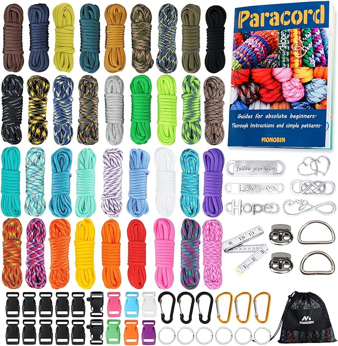 Paracord Combo Kit - 36 Colors, Multifunction Ropes & Accessories for Crafts