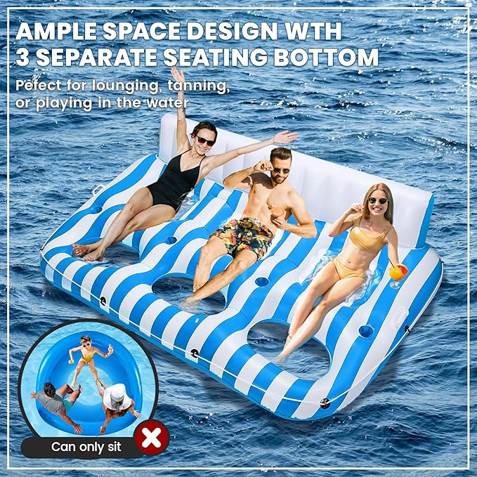 Inflatable Pool Lounger Float for Adults, Large Pool Floats Chair Lounge with Handles and Cup Phone Holder, Water Float Tanning Pool Party Toys for Outdoor, Beach, Swimming Pool, Lake, River