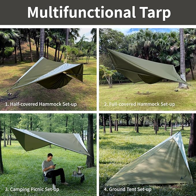 Camping Hammock with Net and Rain Fly, Lightweight Hanging Hammocks Tree Straps Hammock for Outside, Hiking, and Travel