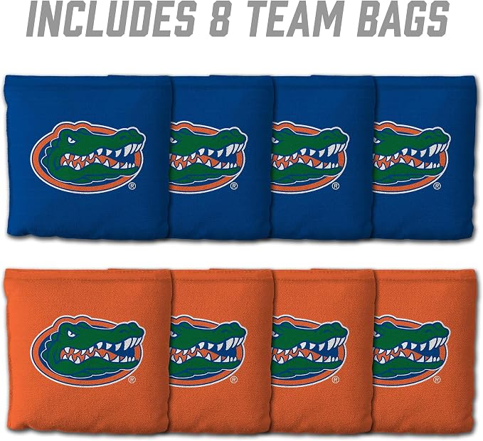 YouTheFan Officially-Licensed NCAA Set of 8 Cornhole Bags - All Weather Dual Sided Slide & Stop - Regulation Size with Carry case