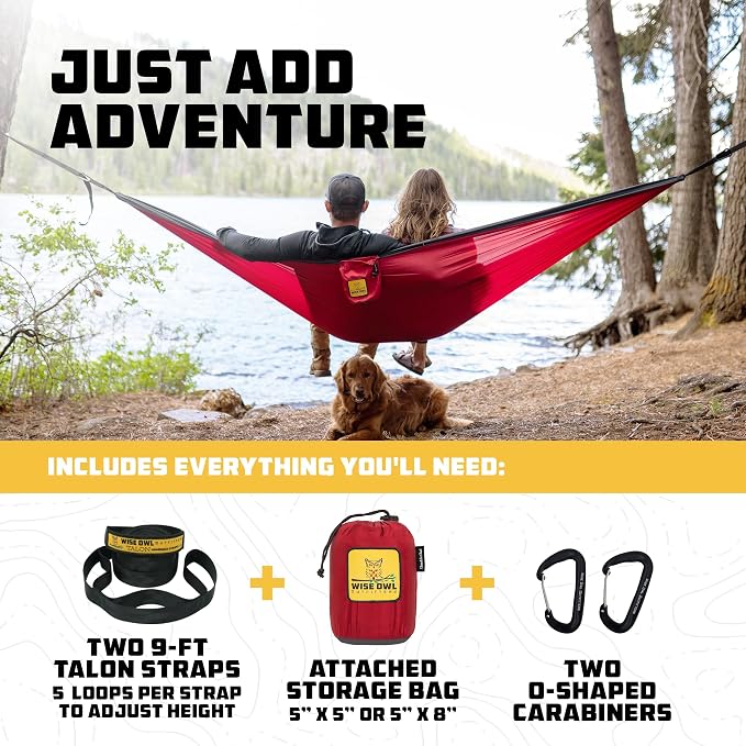 Wise Owl Outfitters Camping Hammocks Duo - Set of 2, Adults and Kids Hammock for Outdoor, Indoor, Single & Double Use w/Tree Straps - Camping Gear Essentials,