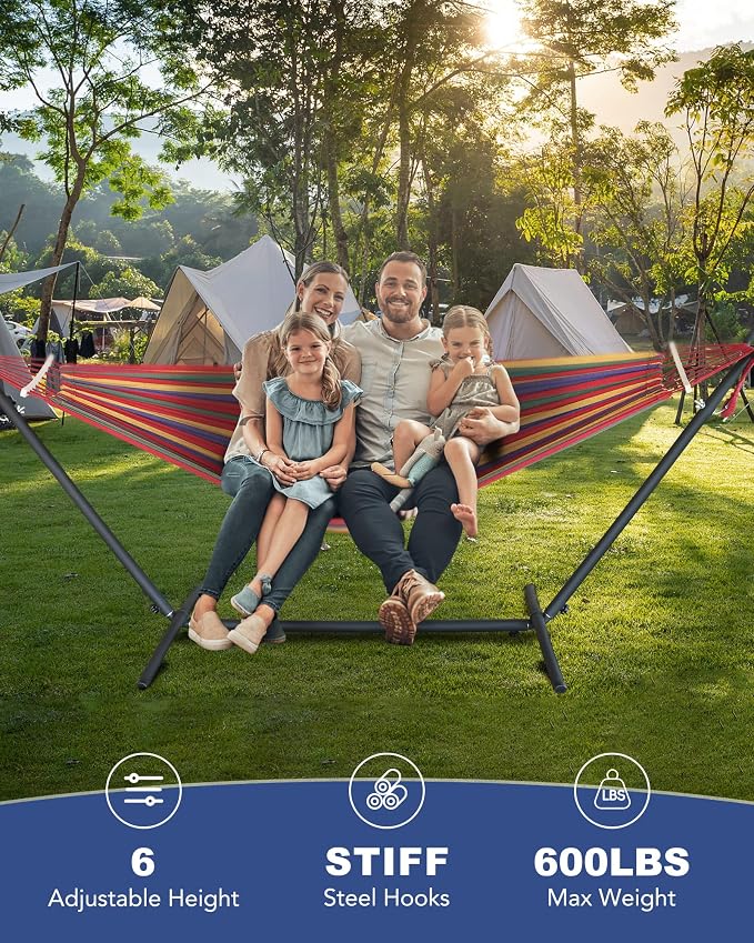 EveryFun Double Hammock with Heavy-Duty Steel Stand,Portable,Easy Assembly,600lbs Weight Capacity,Suit for Indoor,Yard,Camping,or Outdoor-Wide Red