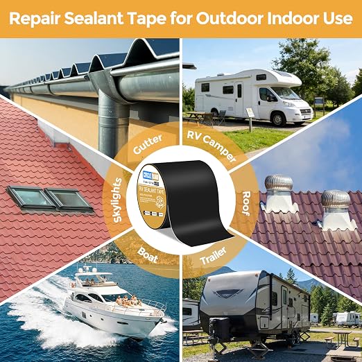 CircleRoad Butyl Sealant Waterproof Tape, RV Roof Tape Black, 6 Inch X 50 Feet RV Repair Sealant Tape, Stop Camper Roof Leaks, UV-Resistant, Weatherproof and Reliable (6In-50FT Black)