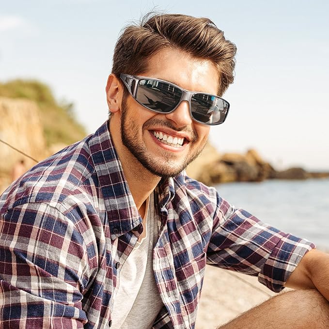 URUMQI Polarized Sunglasses Fit Over Glasses for Men Women, Wraparound Sun Glasses UV400 Protection for Driving Fishing