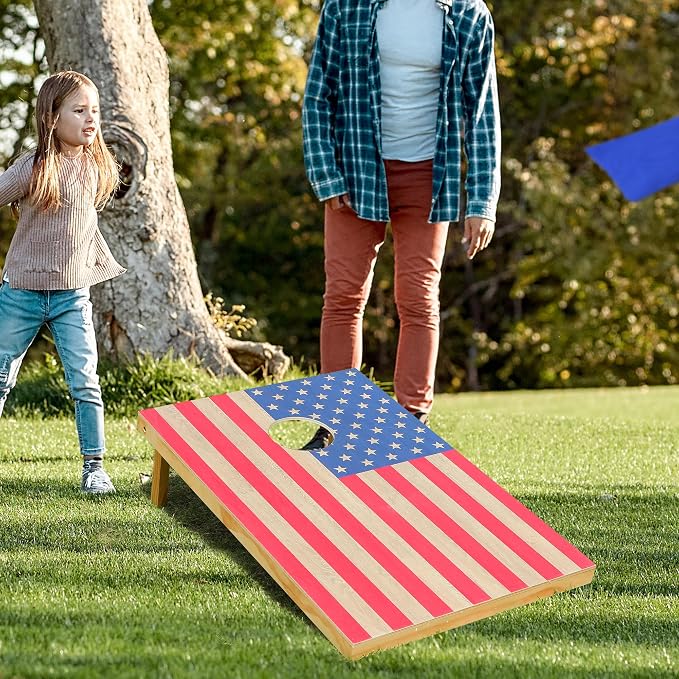 Solid Wood Cornhole Board Set, 4x2ft Regulation Cornhole Game Set with 8 Bean Bags and 2 Cornhole Boards, Premium Corn Hole Game for Adults and Family